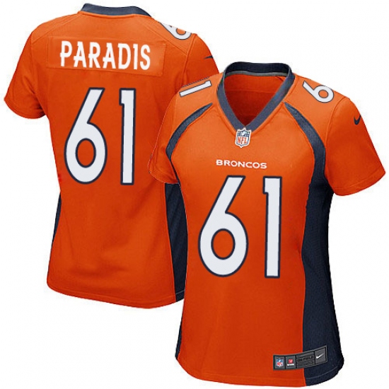 Women's Nike Denver Broncos 61 Matt Paradis Game Orange Team Color NFL Jersey