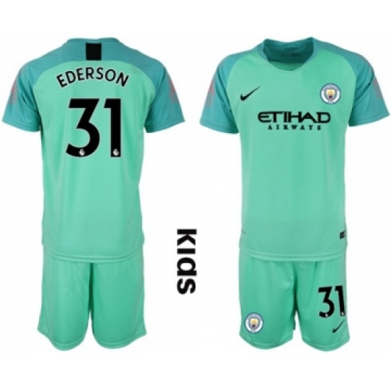 Manchester City 31 Ederson Green Goalkeeper Kid Soccer Club Jersey