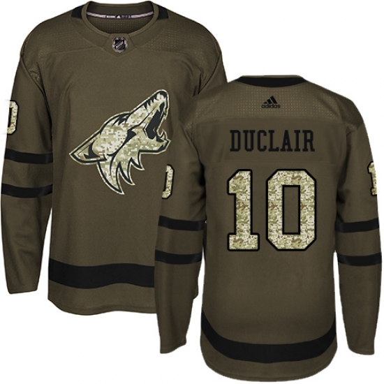 Men's Adidas Arizona Coyotes 10 Anthony Duclair Authentic Green Salute to Service NHL Jersey