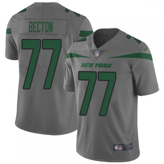 Men's New York Jets 77 Mekhi Becton Gray Stitched Limited Inverted Legend Jersey
