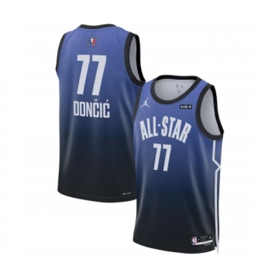 Men's 2023 All-Star 77 Luka Doncic Blue Game Swingman Stitched Basketball Jersey