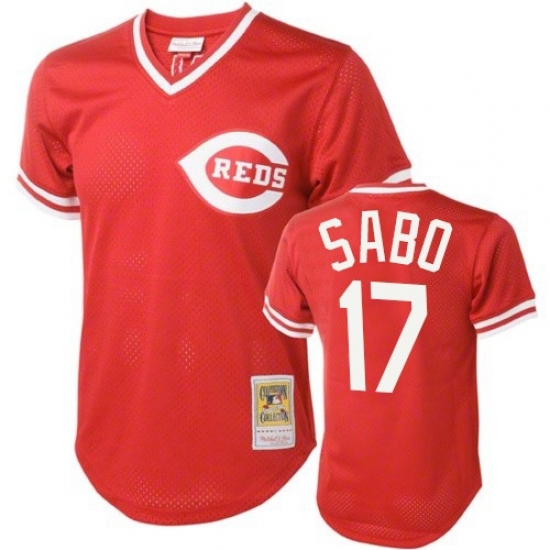 Men's Mitchell and Ness Cincinnati Reds 17 Chris Sabo Replica Red Throwback MLB Jersey