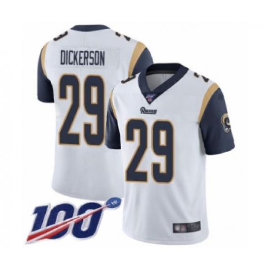 Men's Los Angeles Rams 29 Eric Dickerson White Vapor Untouchable Limited Player 100th Season Football Jersey