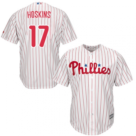 Youth Majestic Philadelphia Phillies 17 Rhys Hoskins Replica White/Red Strip Home Cool Base MLB Jersey