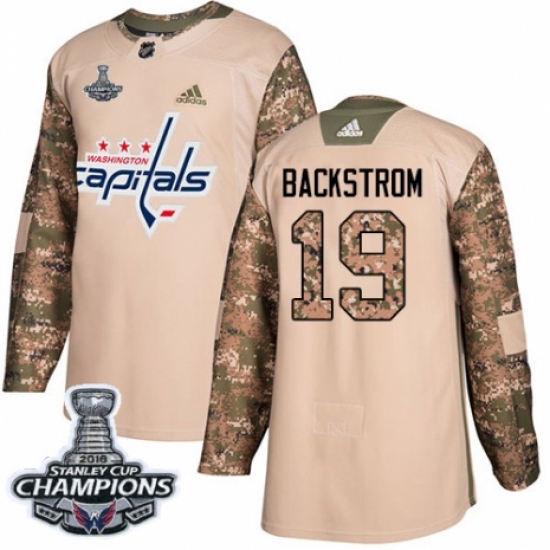 Men's Adidas Washington Capitals 19 Nicklas Backstrom Authentic Camo Veterans Day Practice 2018 Stanley Cup Final Champions NHL Jersey