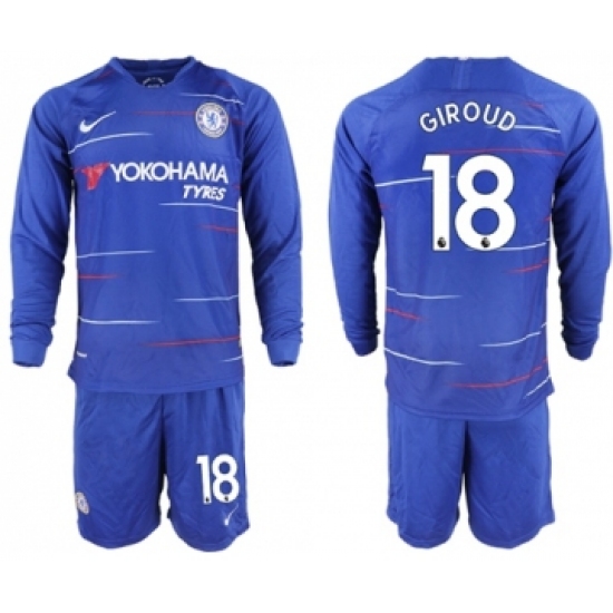 Chelsea 18 Giroud Home Long Sleeves Soccer Club Jersey