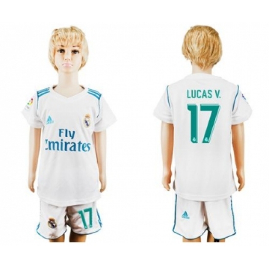 Real Madrid 17 Lucas V. White Home Kid Soccer Club Jersey