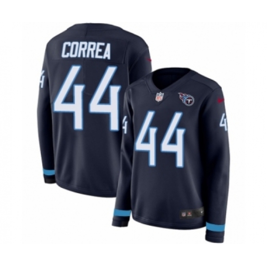 Women's Nike Tennessee Titans 44 Kamalei Correa Limited Navy Blue Therma Long Sleeve NFL Jersey
