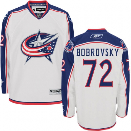 Youth Reebok Columbus Blue Jackets 72 Sergei Bobrovsky Authentic White Away NHL Jersey