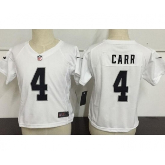 Toddler Oakland Raiders 4 Derek Carr White Road Stitched NFL Nike Game Jersey