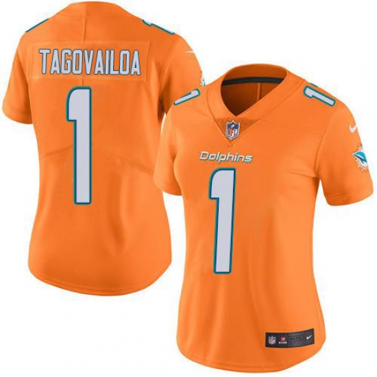 Women's Miami Dolphins 1 Tua Tagovailoa Orange Stitched Limited Rush Jersey