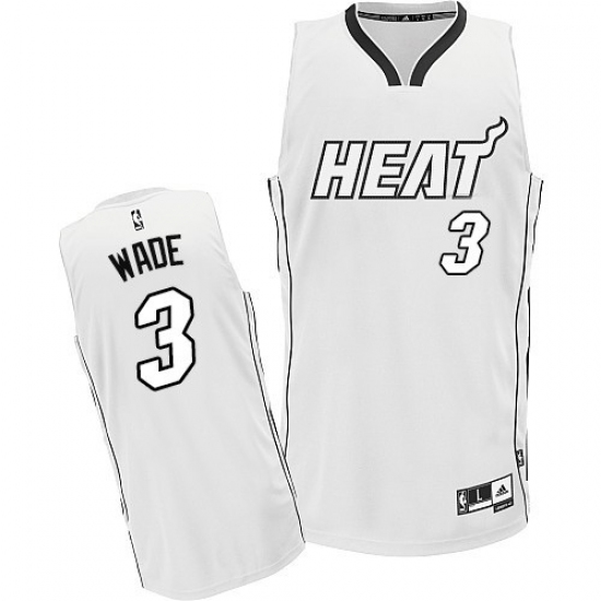 Men's Adidas Miami Heat 3 Dwyane Wade Authentic White On White NBA Jersey