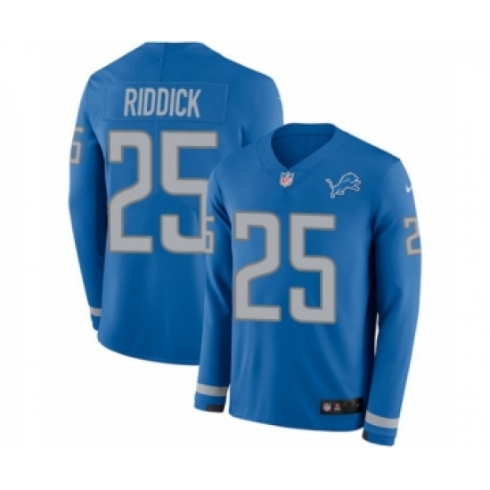 Youth Nike Detroit Lions 25 Theo Riddick Limited Blue Therma Long Sleeve NFL Jersey