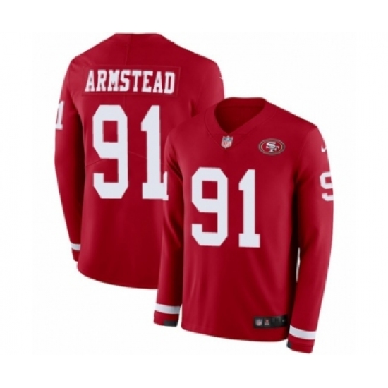 Men's Nike San Francisco 49ers 91 Arik Armstead Limited Red Therma Long Sleeve NFL Jersey