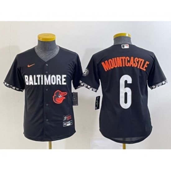 Youth Baltimore Orioles 6 Ryan Mountcastle Black 2023 City Connect Cool Base Stitched Jersey 1