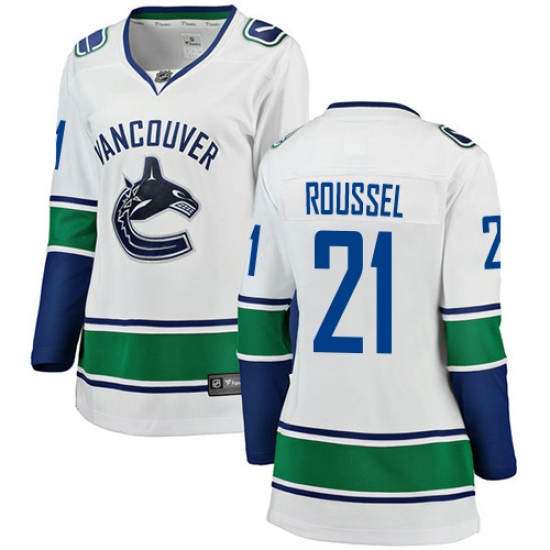 Women's Vancouver Canucks 21 Antoine Roussel Fanatics Branded White Away Breakaway NHL Jersey