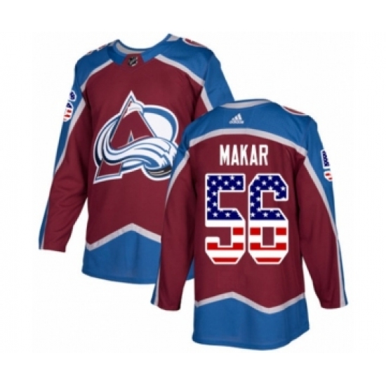 Men's Adidas Colorado Avalanche 56 Cale Makar Authentic Burgundy Red USA Flag Fashion NHL Jersey