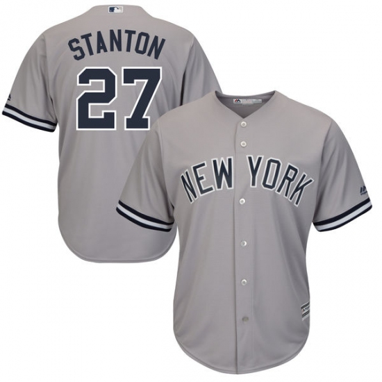 Youth Majestic New York Yankees 27 Giancarlo Stanton Replica Grey Road MLB Jersey