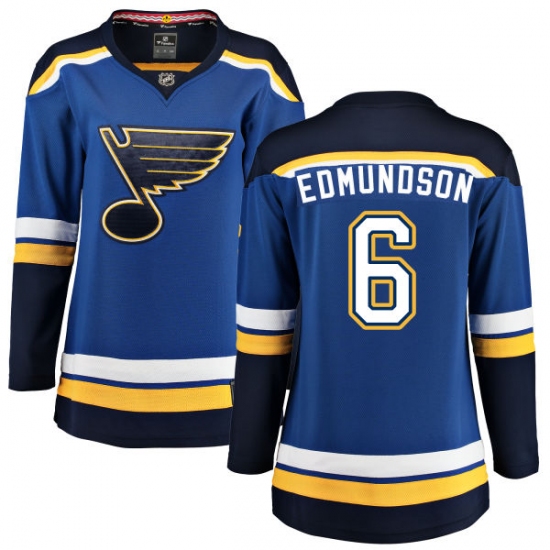 Women's St. Louis Blues 6 Joel Edmundson Fanatics Branded Royal Blue Home Breakaway NHL Jersey