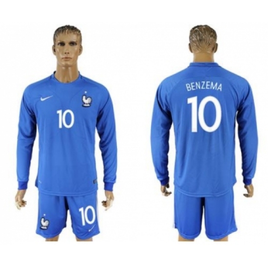 France 10 Benzema Home Long Sleeves Soccer Country Jersey