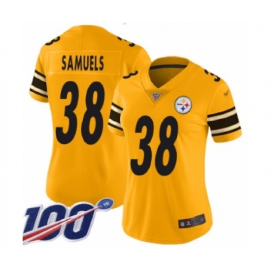 Women's Pittsburgh Steelers 38 Jaylen Samuels Limited Gold Inverted Legend 100th Season Football Jersey