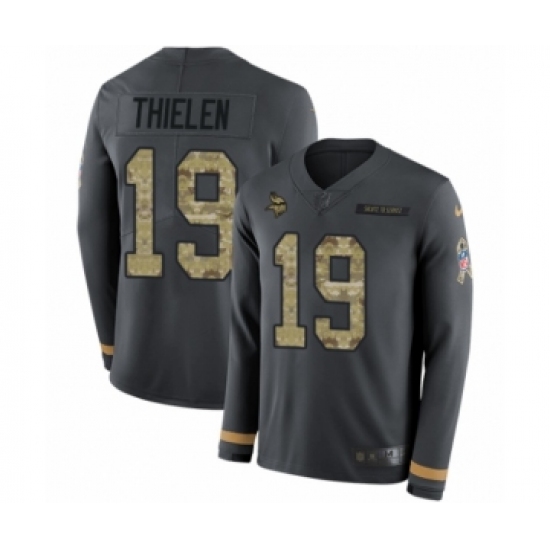 Men's Nike Minnesota Vikings 19 Adam Thielen Limited Black Salute to Service Therma Long Sleeve NFL Jersey