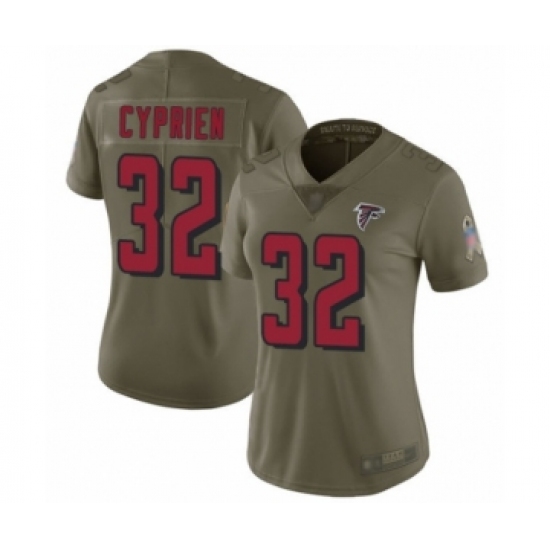 Women's Atlanta Falcons 32 Johnathan Cyprien Limited Olive 2017 Salute to Service Football Jersey