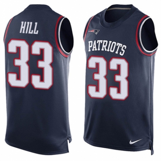 Men's Nike New England Patriots 33 Jeremy Hill Limited Navy Blue Player Name & Number Tank Top NFL Jersey