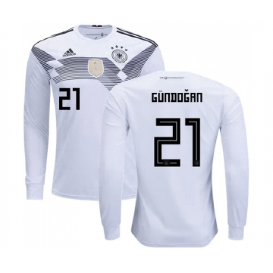 Germany 21 Gundogan White Home Long Sleeves Soccer Country Jersey