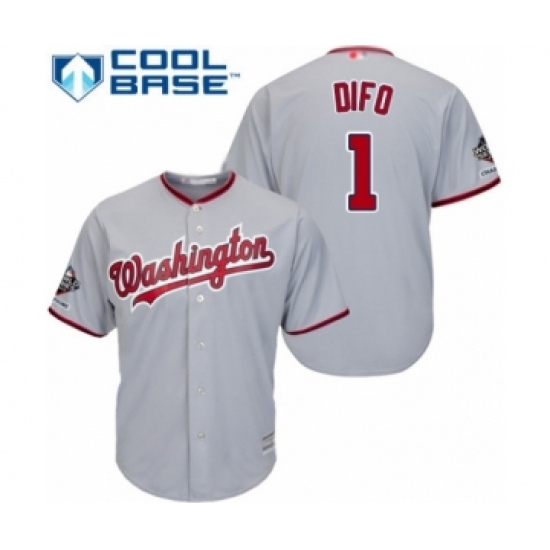 Youth Washington Nationals 1 Wilmer Difo Authentic Grey Road Cool Base 2019 World Series Champions Baseball Jersey