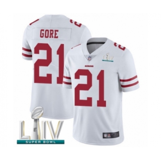 Men's San Francisco 49ers 21 Frank Gore White Vapor Untouchable Limited Player Super Bowl LIV Bound Football Jersey
