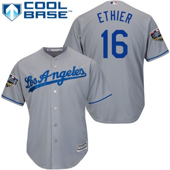Youth Majestic Los Angeles Dodgers 16 Andre Ethier Authentic Grey Road Cool Base 2018 World Series MLB Jersey