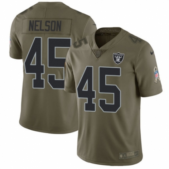 Youth Nike Oakland Raiders 45 Nick Nelson Limited Olive 2017 Salute to Service NFL Jersey