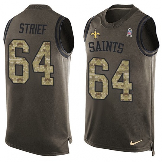 Men's Nike New Orleans Saints 64 Zach Strief Limited Green Salute to Service Tank Top NFL Jersey