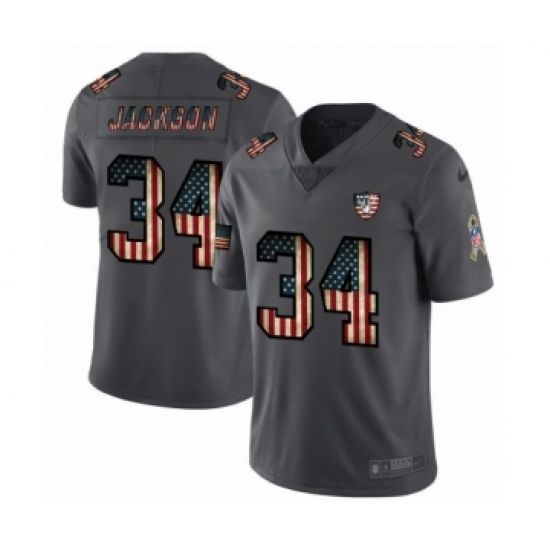 Men's Oakland Raiders 34 Bo Jackson Limited Black USA Flag 2019 Salute To Service Football Jersey