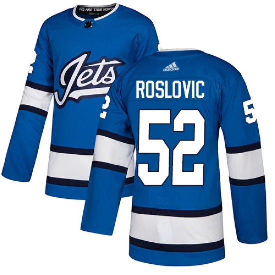 Men's Adidas Winnipeg Jets 52 Jack Roslovic Authentic Blue Alternate NHL Jersey