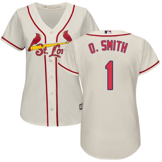 Women's Majestic St. Louis Cardinals 1 Ozzie Smith Replica Cream Alternate Cool Base MLB Jersey
