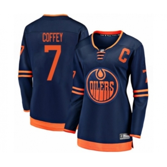 Women's Edmonton Oilers 7 Paul Coffey Authentic Navy Blue Alternate Fanatics Branded Breakaway Hockey Jersey