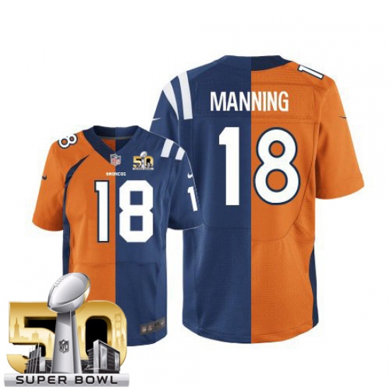 Youth Nike Denver Broncos 18 Peyton Manning Elite Navy Blue/White Split Fashion Super Bowl 50 Bound NFL Jersey
