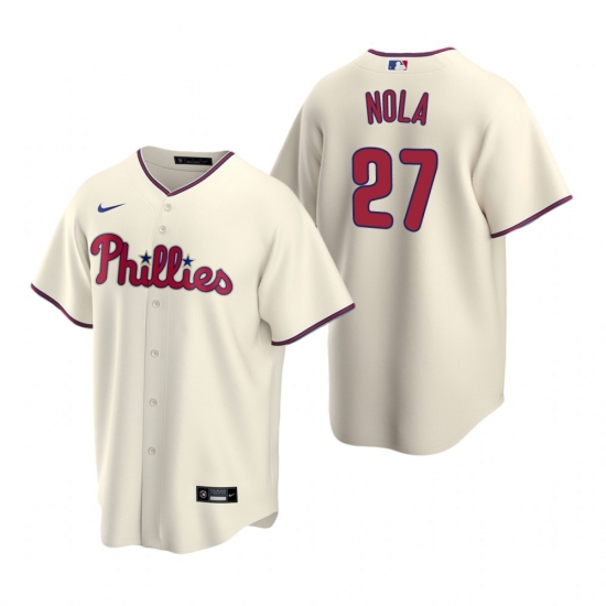 Men's Nike Philadelphia Phillies 27 Aaron Nola Cream Alternate Stitched Baseball Jersey