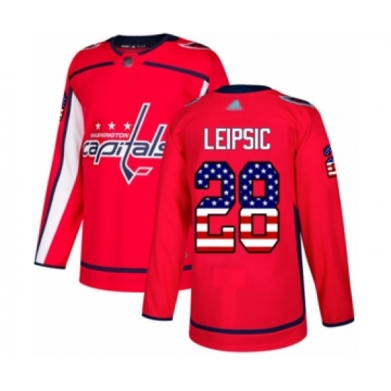 Men's Washington Capitals 28 Brendan Leipsic Authentic Red USA Flag Fashion Hockey Jersey