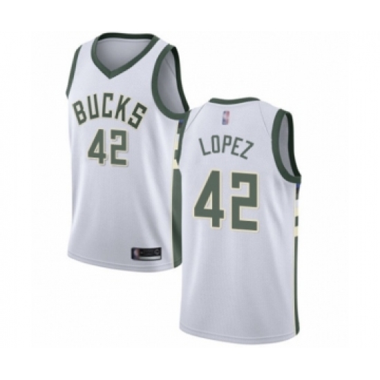 Men's Milwaukee Bucks 42 Robin Lopez Authentic White Basketball Jersey - Association Edition