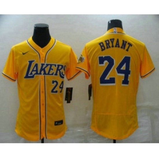 Men's Los Angeles Lakers 24 Kobe Bryant Number Yellow Cool Base Stitched Baseball Jersey