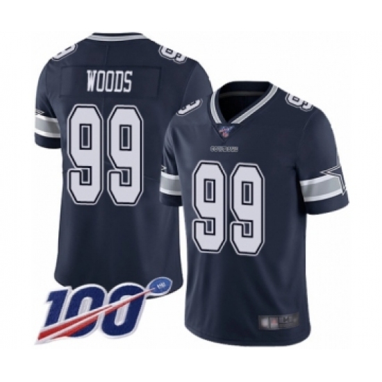 Men's Dallas Cowboys 99 Antwaun Woods Navy Blue Team Color Vapor Untouchable Limited Player 100th Season Football Jersey