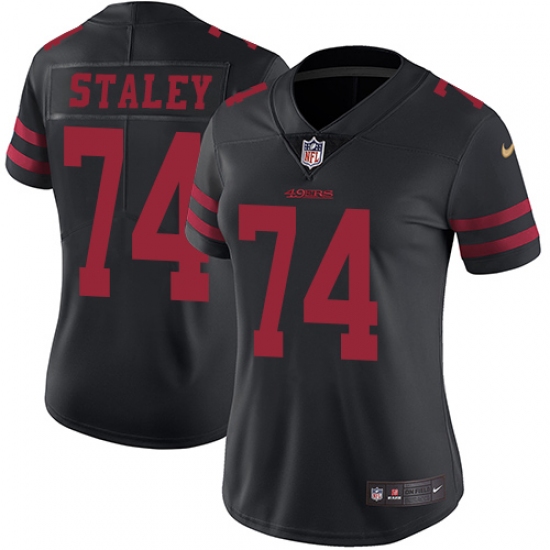 Women's Nike San Francisco 49ers 74 Joe Staley Black Vapor Untouchable Limited Player NFL Jersey
