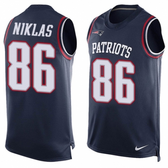 Men's Nike New England Patriots 86 Troy Niklas Limited Navy Blue Player Name & Number Tank Top NFL Jersey