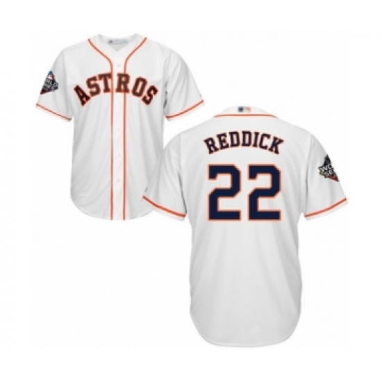 Youth Houston Astros 22 Josh Reddick Authentic White Home Cool Base 2019 World Series Bound Baseball Jersey
