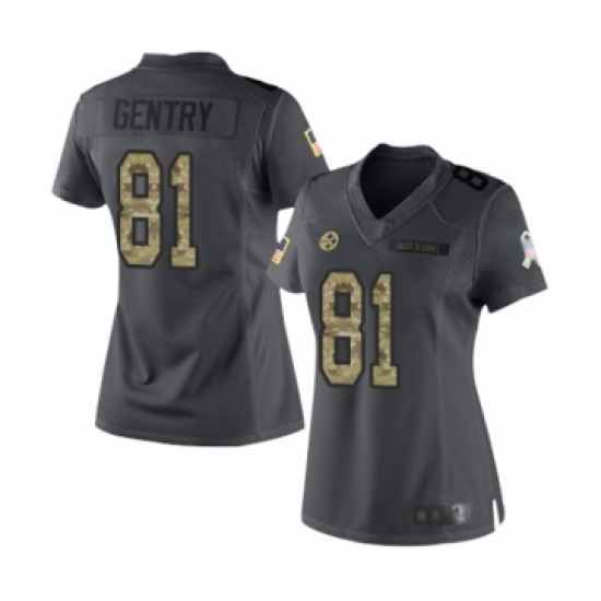 Women's Pittsburgh Steelers 81 Zach Gentry Limited Black 2016 Salute to Service Football Jersey