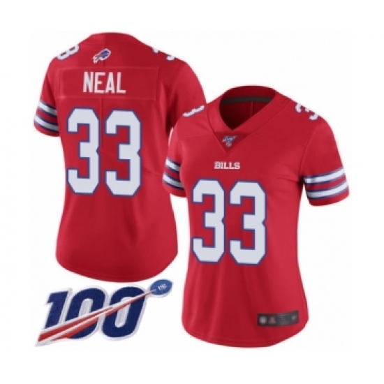 Women's Buffalo Bills 33 Siran Neal Limited Red Rush Vapor Untouchable 100th Season Football Jersey