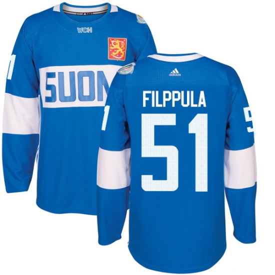 Men's Adidas Team Finland 51 Valtteri Filppula Premier Blue Away 2016 World Cup of Hockey Jersey